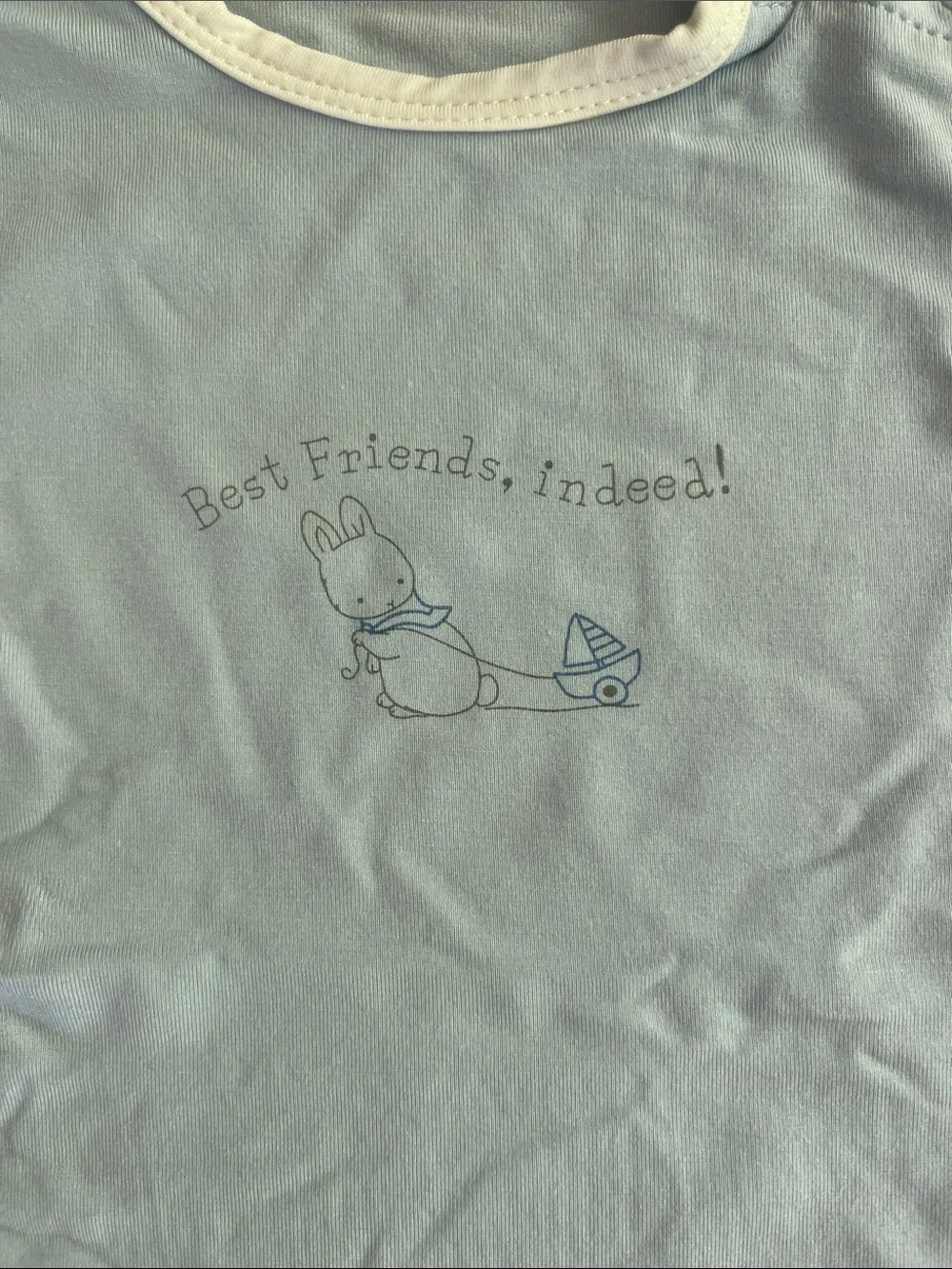 Bunnies by the Bay Light Blue Baby One-Piece with white Trim